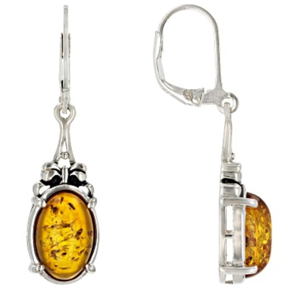 AMBER and  STERLING SILVER DANGLE EARRINGS